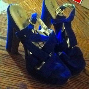 Size 9 Blue Suede Strappy Stacks